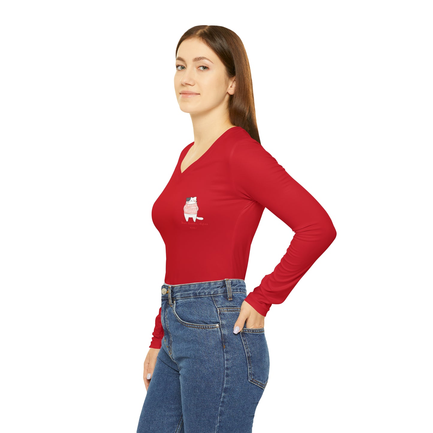 Santa's Feline Wishlist: Women's Long Sleeve V-neck Shirt (AOP)