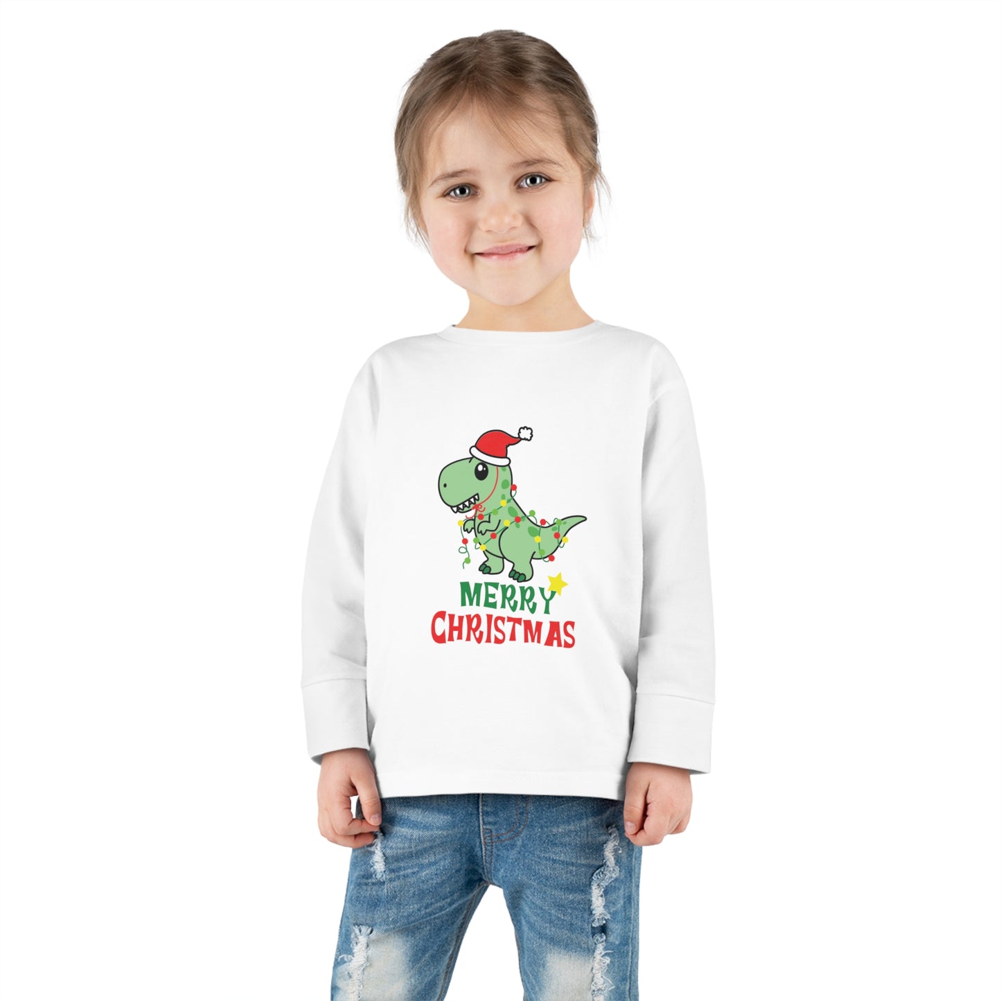 Dino Delight Merry Christmas Toddler Long Sleeve Tee