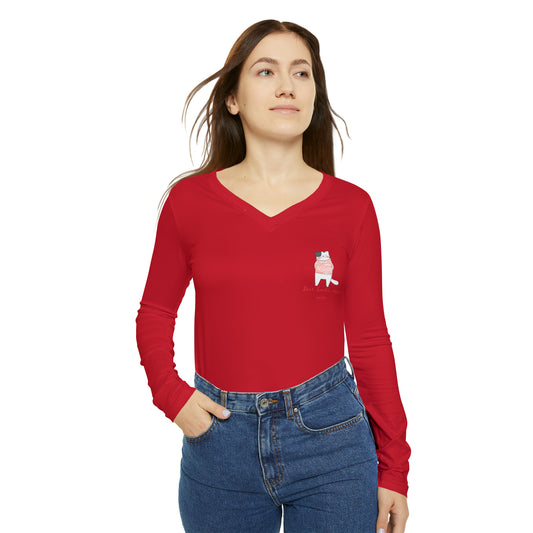 Santa's Feline Wishlist: Women's Long Sleeve V-neck Shirt (AOP)