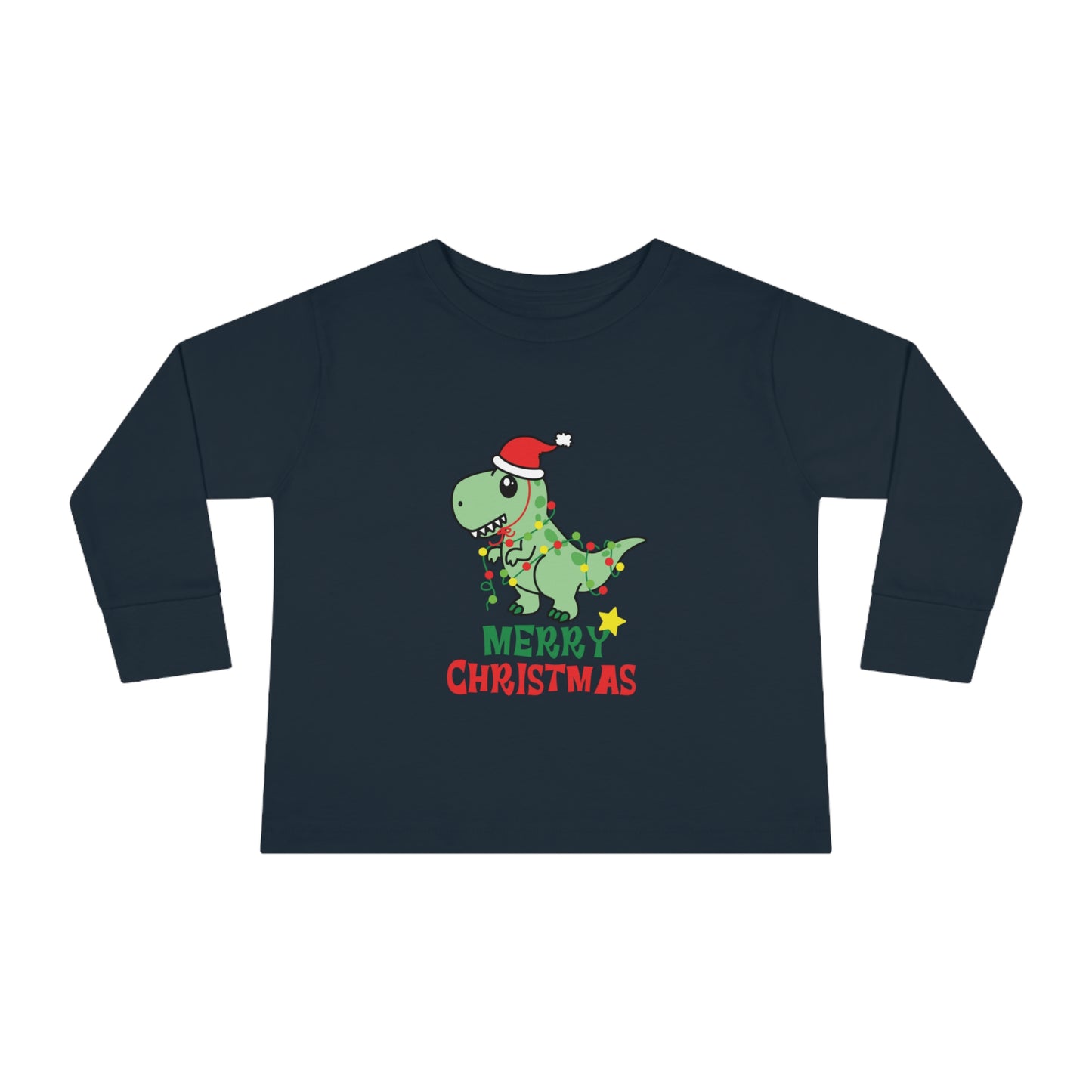 Dino Delight Merry Christmas Toddler Long Sleeve Tee