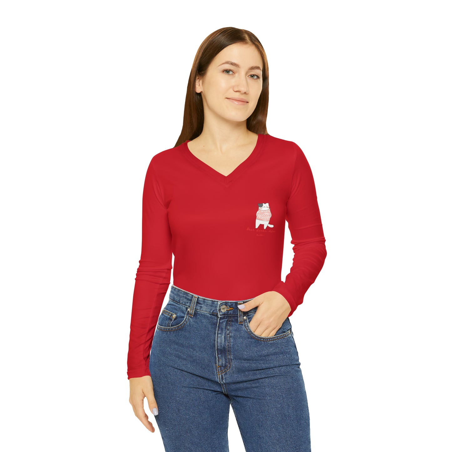 Santa's Feline Wishlist: Women's Long Sleeve V-neck Shirt (AOP)