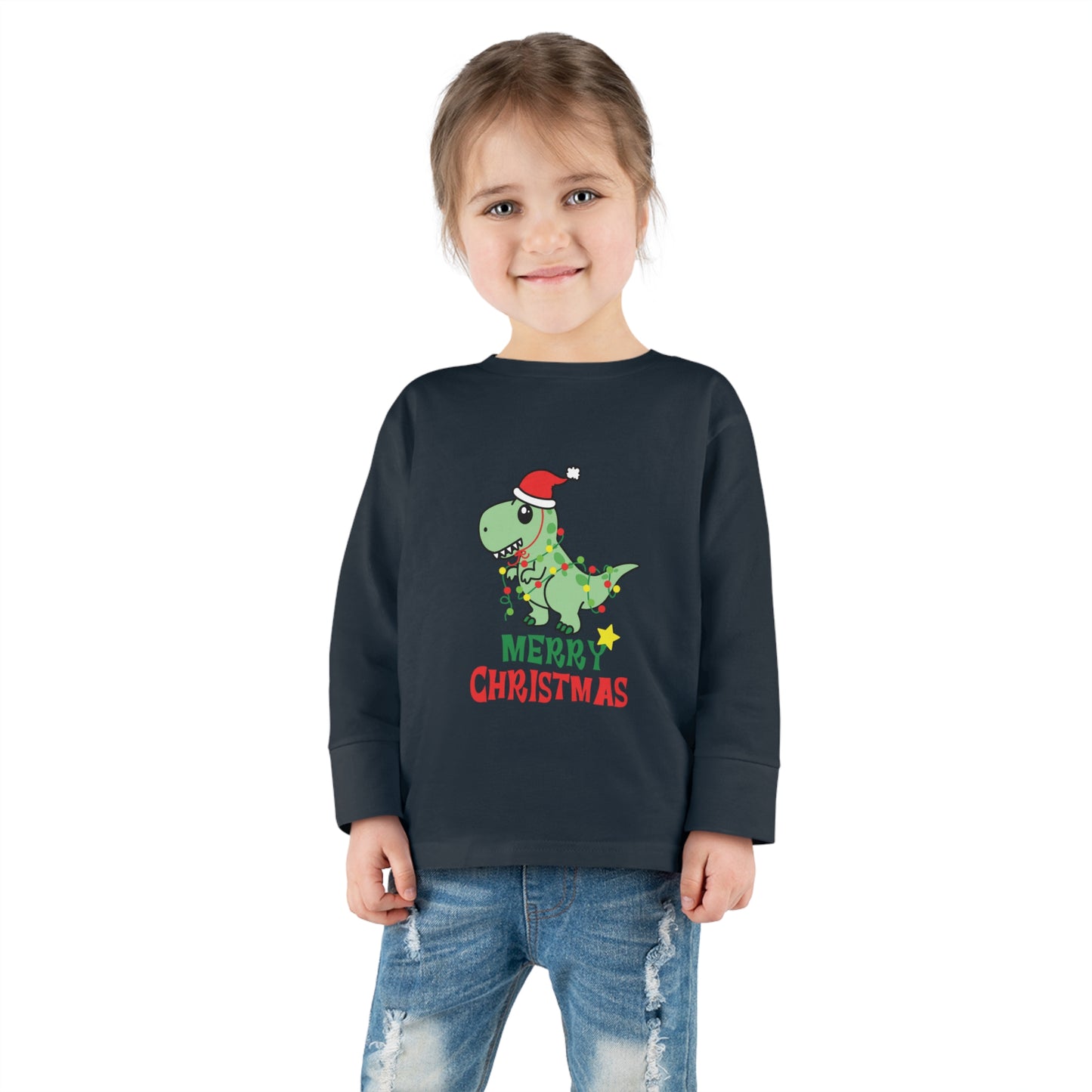 Dino Delight Merry Christmas Toddler Long Sleeve Tee