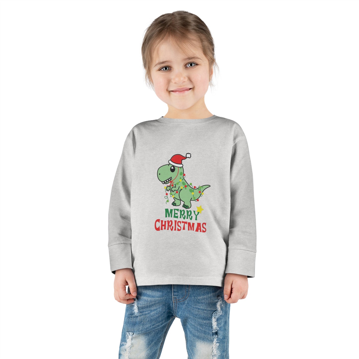 Dino Delight Merry Christmas Toddler Long Sleeve Tee