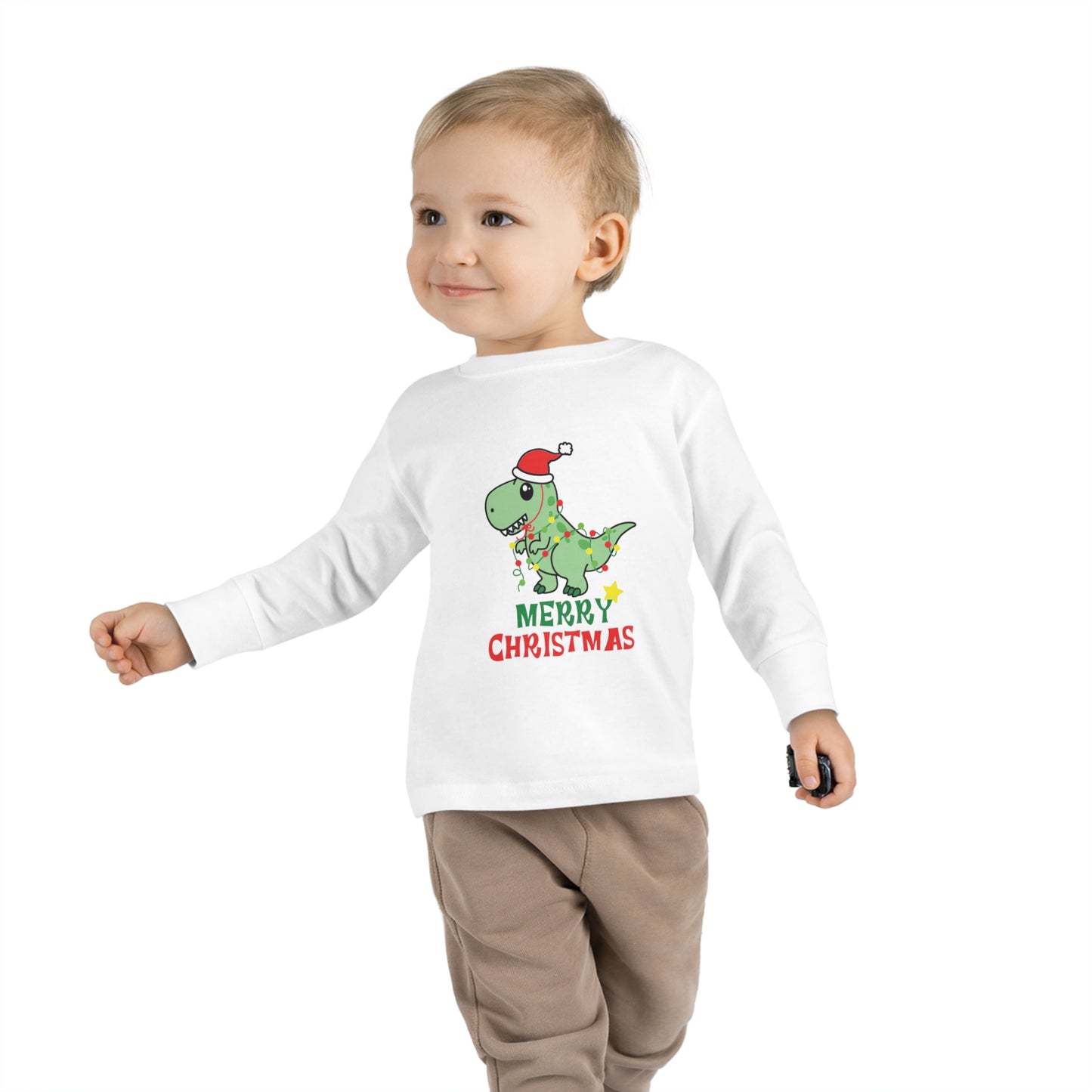 Dino Delight Merry Christmas Toddler Long Sleeve Tee