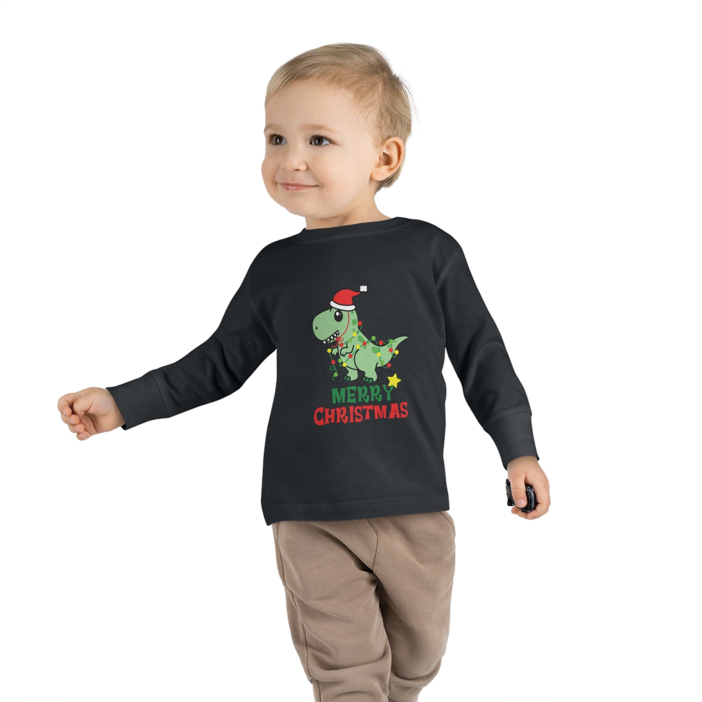 Dino Delight Merry Christmas Toddler Long Sleeve Tee