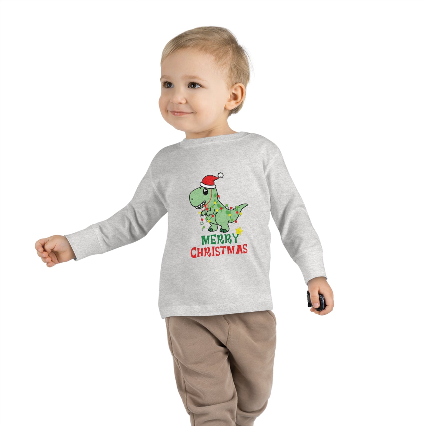 Dino Delight Merry Christmas Toddler Long Sleeve Tee