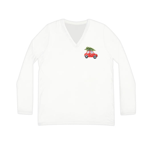 Cruise in Style: Women's Long Sleeve V-neck Shirt (AOP) with Car Detail