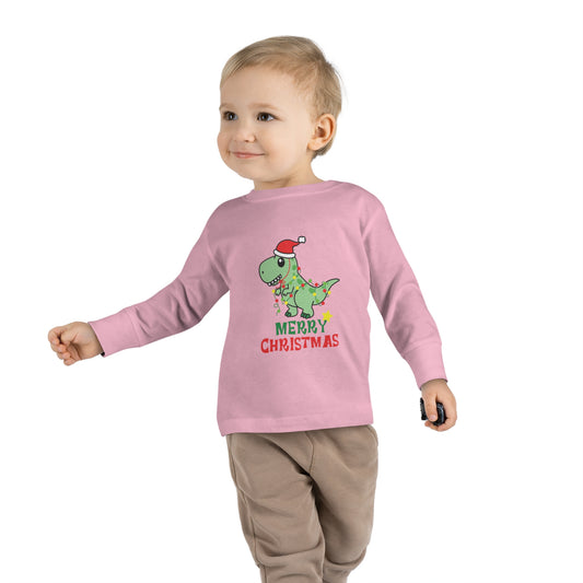 Dino Delight Merry Christmas Toddler Long Sleeve Tee