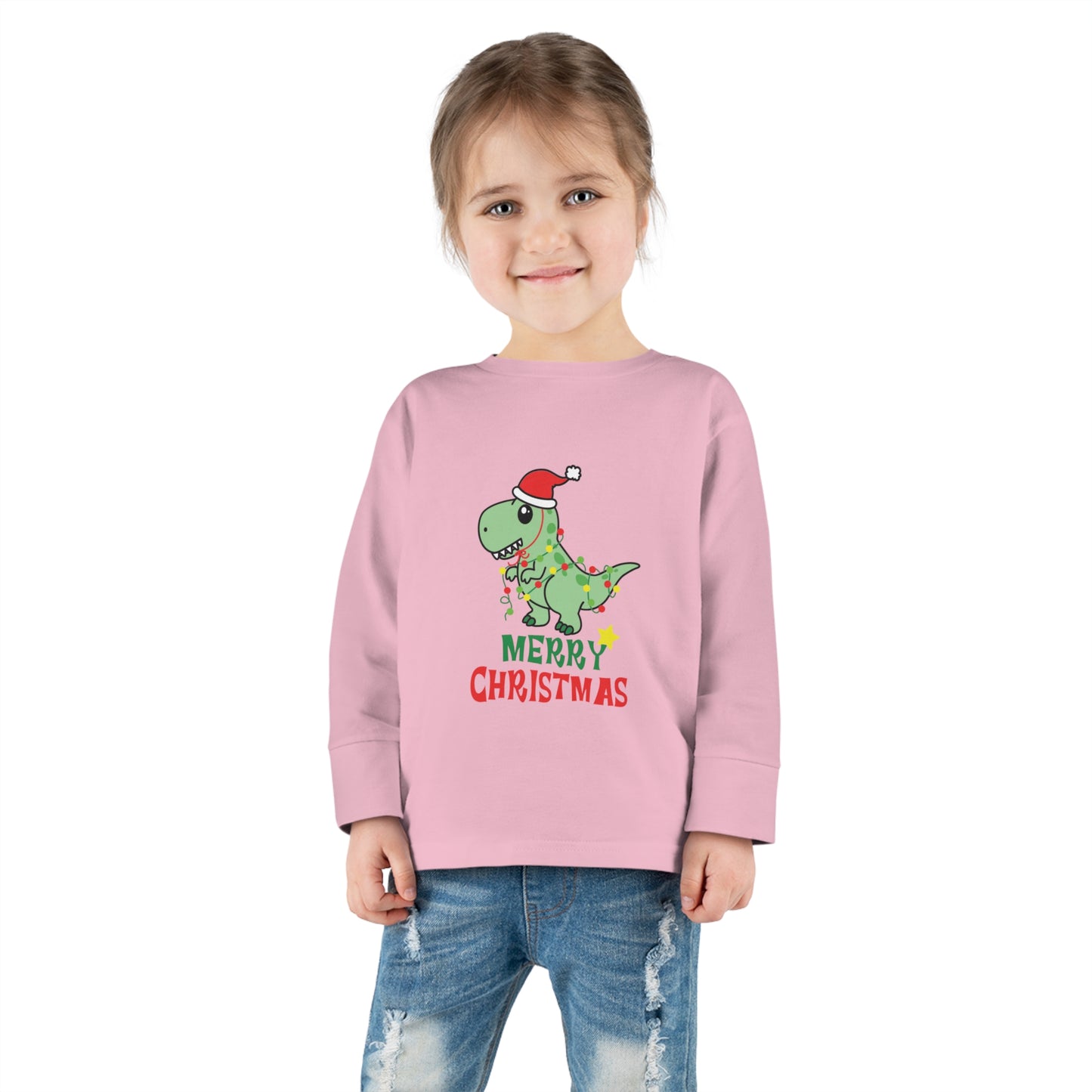 Dino Delight Merry Christmas Toddler Long Sleeve Tee